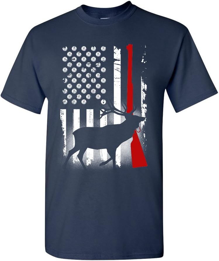 Deer Antlers Gun Hunting American Flag Patriotic DT Adult T-Shirt Tee - Navy Blue