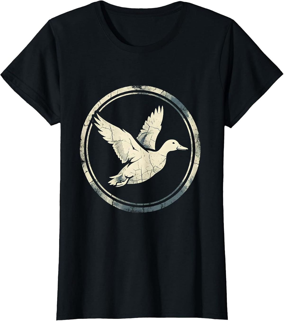 Duck Flying Over Marsh at Sunrise Camo Design T-Shirt - Black