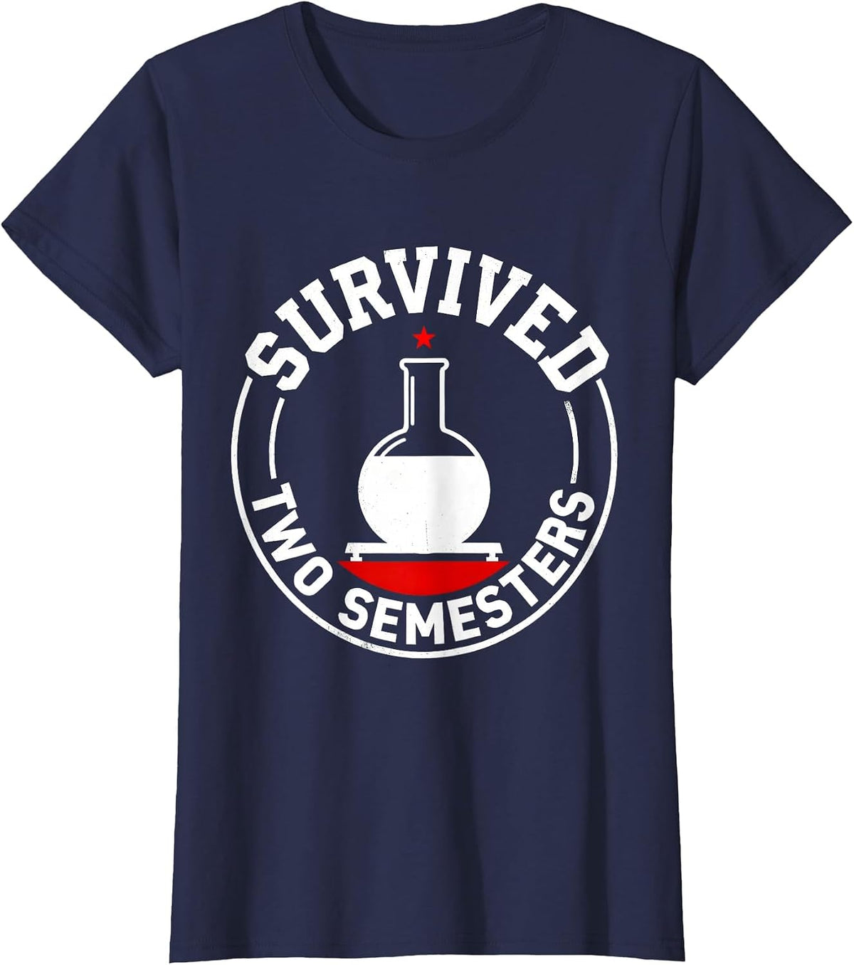 Women's Survived Two Semesters Brutalist Chemistry Pun Science T-Shirt - Navy Blue