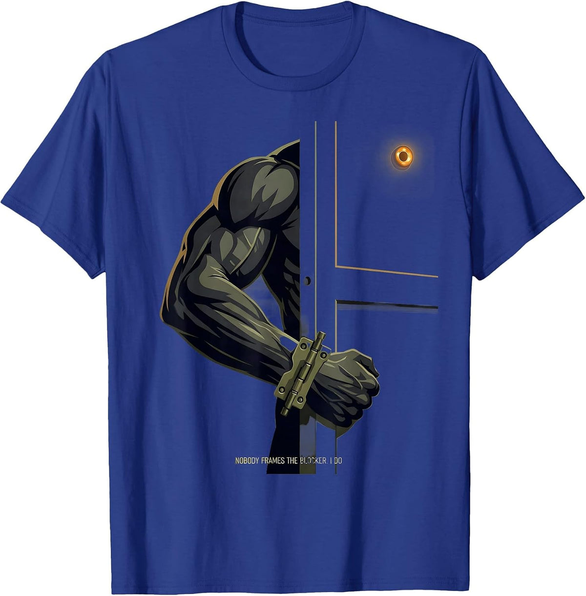 Men's Nobody Frames The Blocker. I Do. Funny Football Lineman T-Shirt - Royal Blue