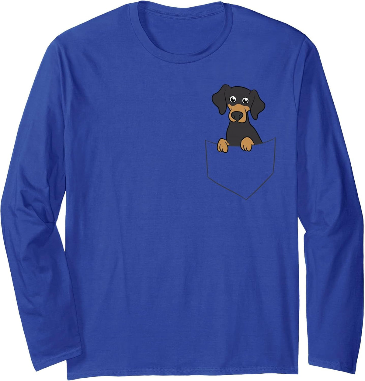 Cute Dachshund in Pocket Dachshund Owner Long Sleeve T-Shirt - Adult Unisex Royal Blue