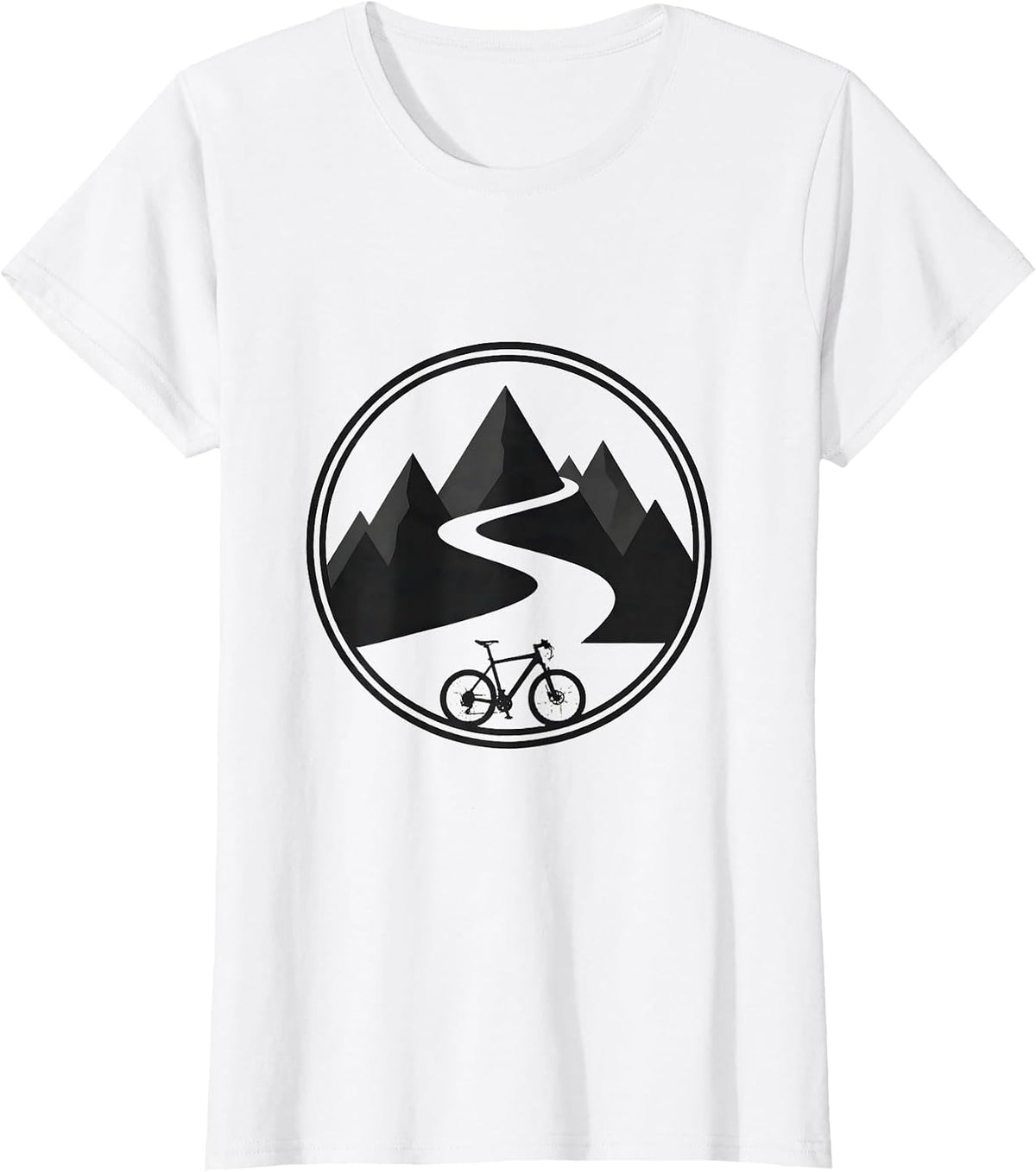 Bicycle on Winding Mountain Road Illustration T-Shirt - White