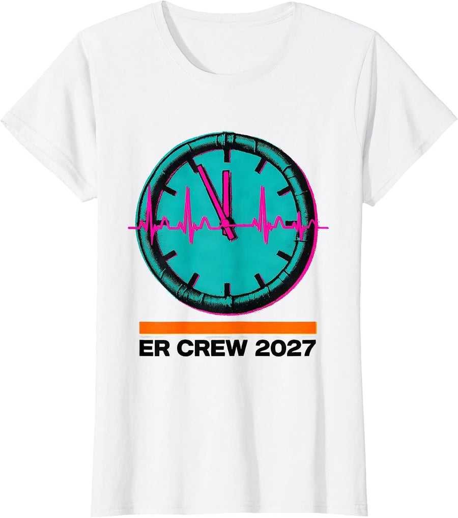 Women's ER Crew 2027 Funny Nurse Crew New Years Eve Party T-Shirt - White