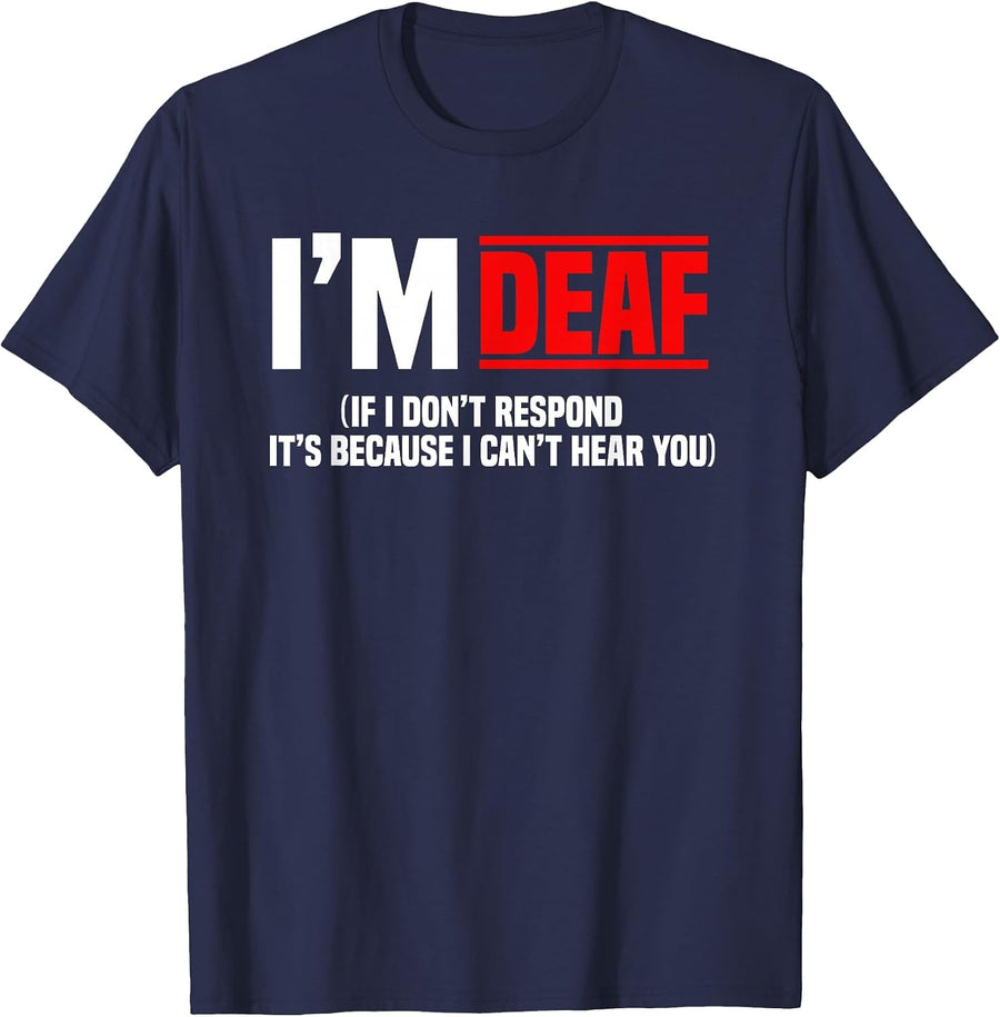 Deaf Awareness Hearing Aid Implant ASL I Can't Hear You T-Shirt - Navy Blue
