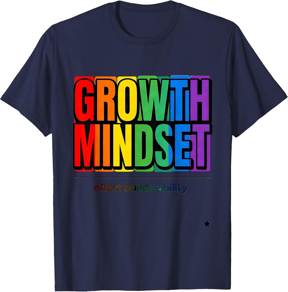 Growth Mindset Effort Builds Ability Motivational Teacher T-Shirt - Navy Blue