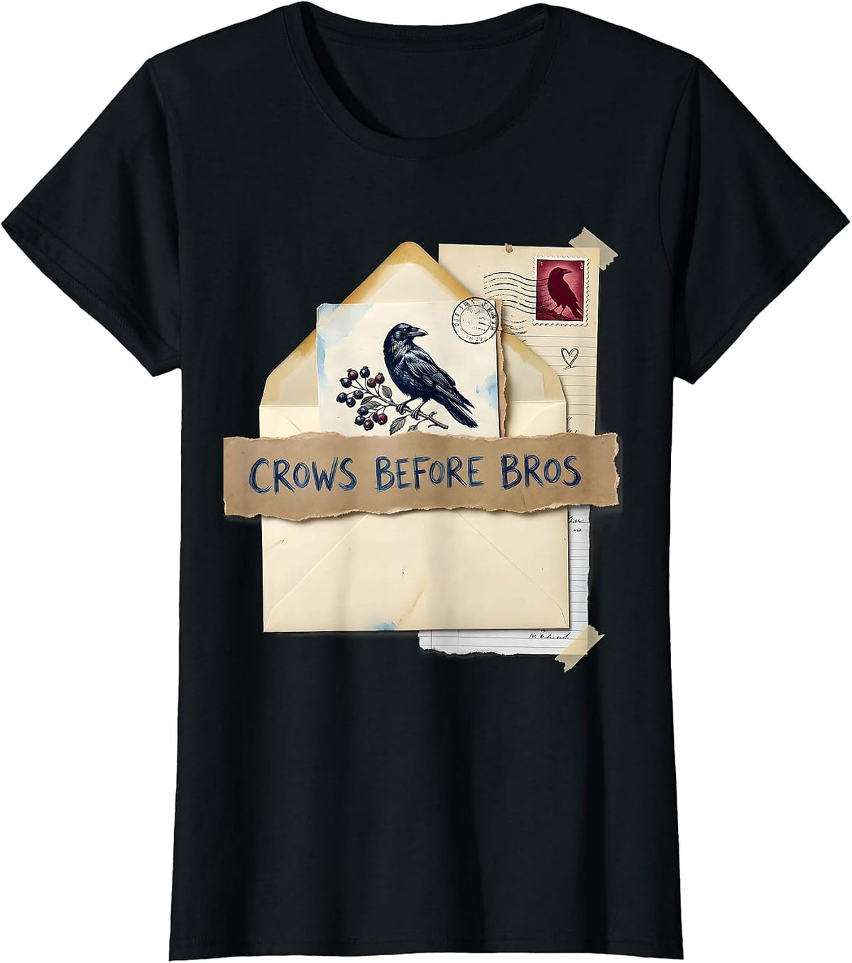Crows Before Bros Funny Crow Loyalty Design T-Shirt - Black