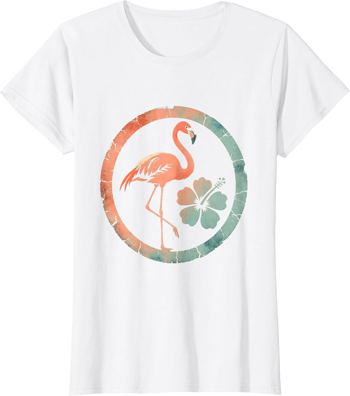 Women's Flamingo Balancing on One Leg at Sunset T-Shirt - White