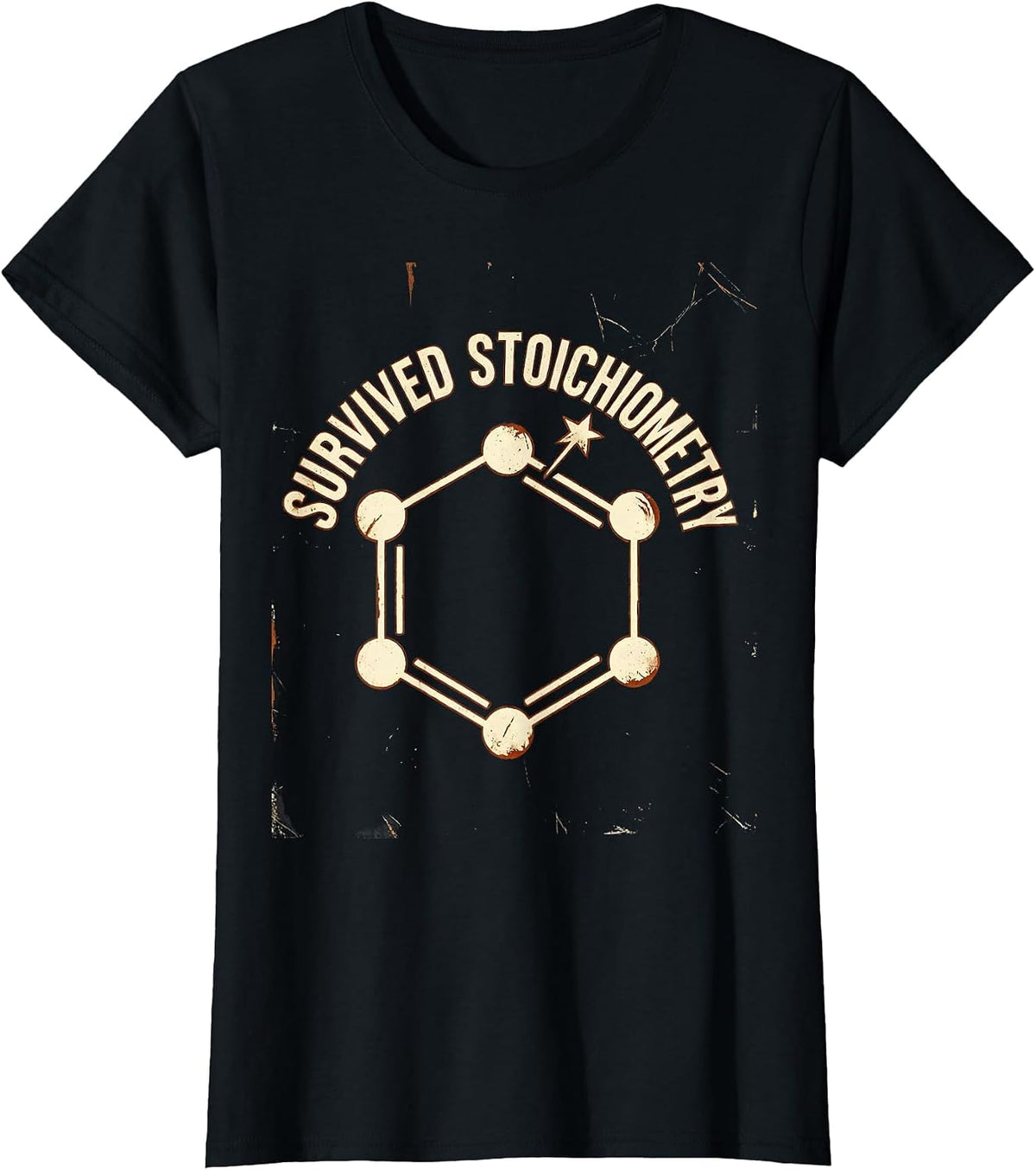 Survived Stoichiometry Distressed Science Humor Chemistry T-Shirt, Women, Black, X-Small - As Pictured