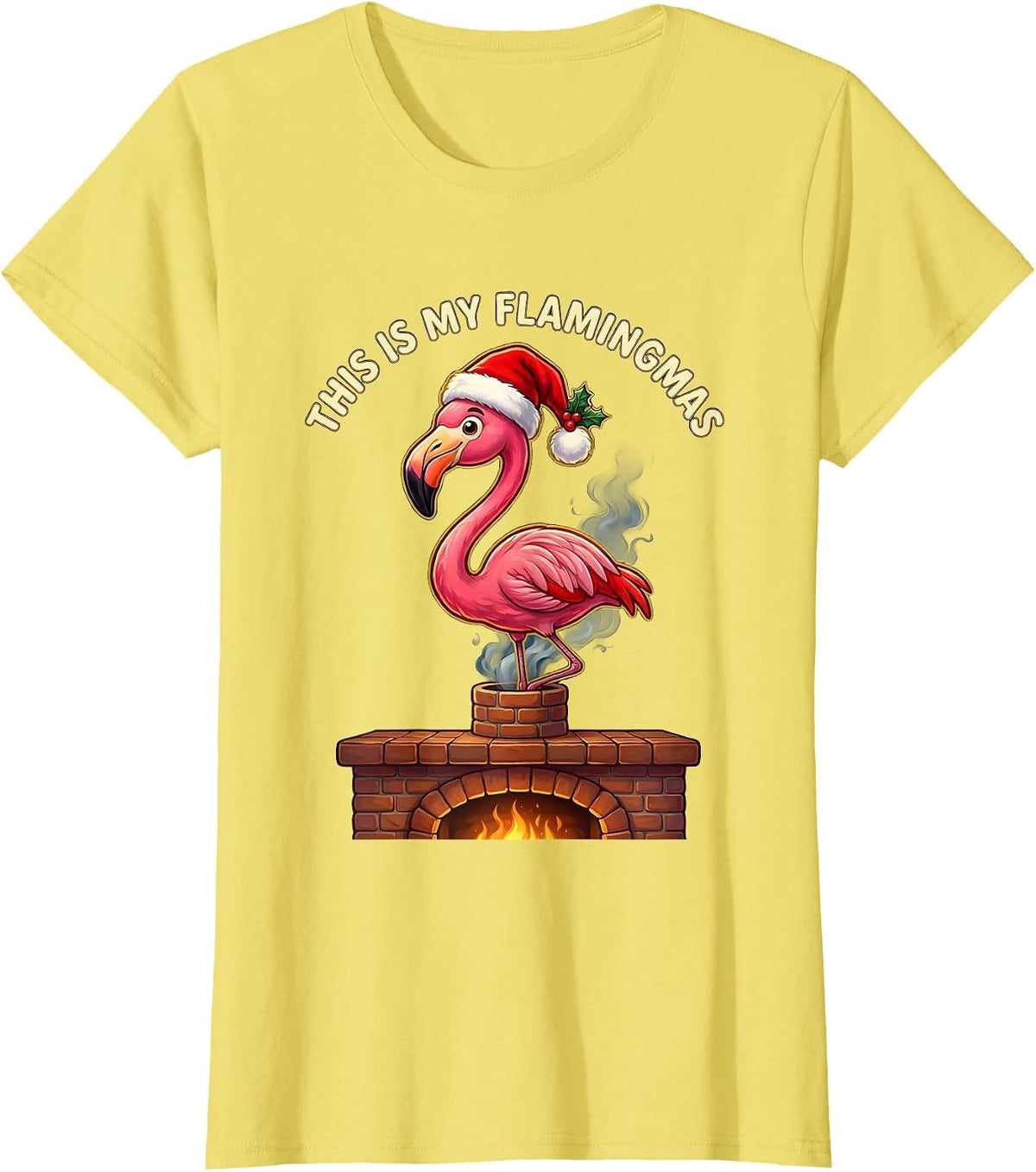This Is My Flamingmas Pink Flamingo Santa Hat Christmas T-Shirt - Lemon Yellow