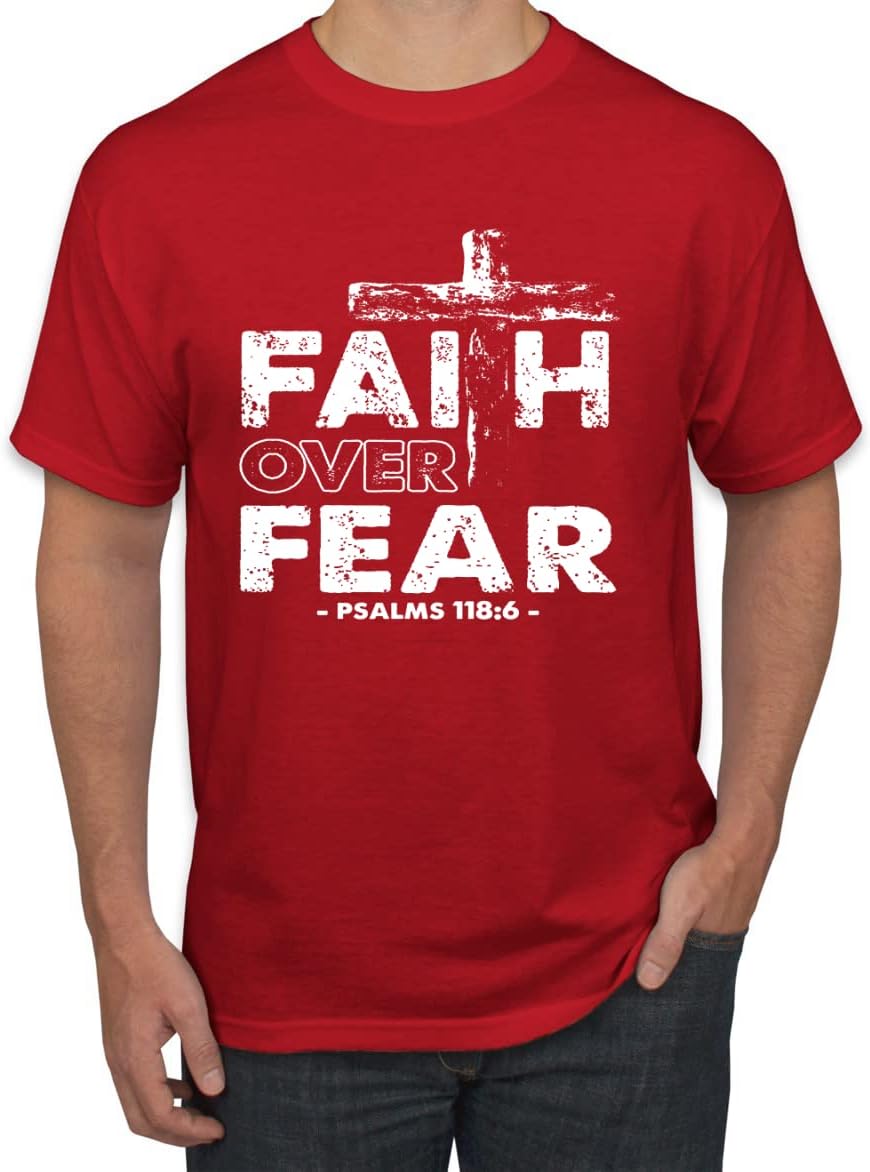 Faith Over Fear Psalm 118:6 White Inspirational Christian Men's T-Shirt - Red