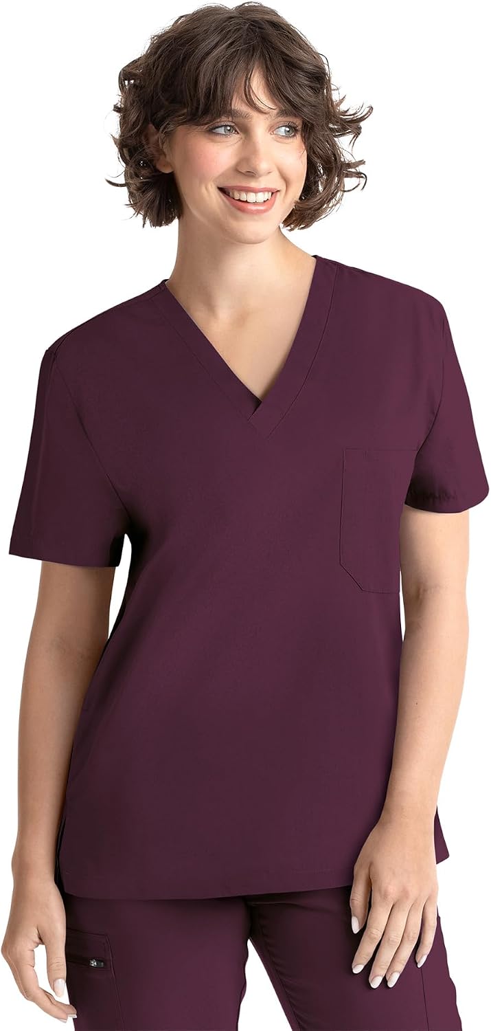 Tru Basic Unisex V-Neck 1-Pocket Scrub Top 10101 - Wine