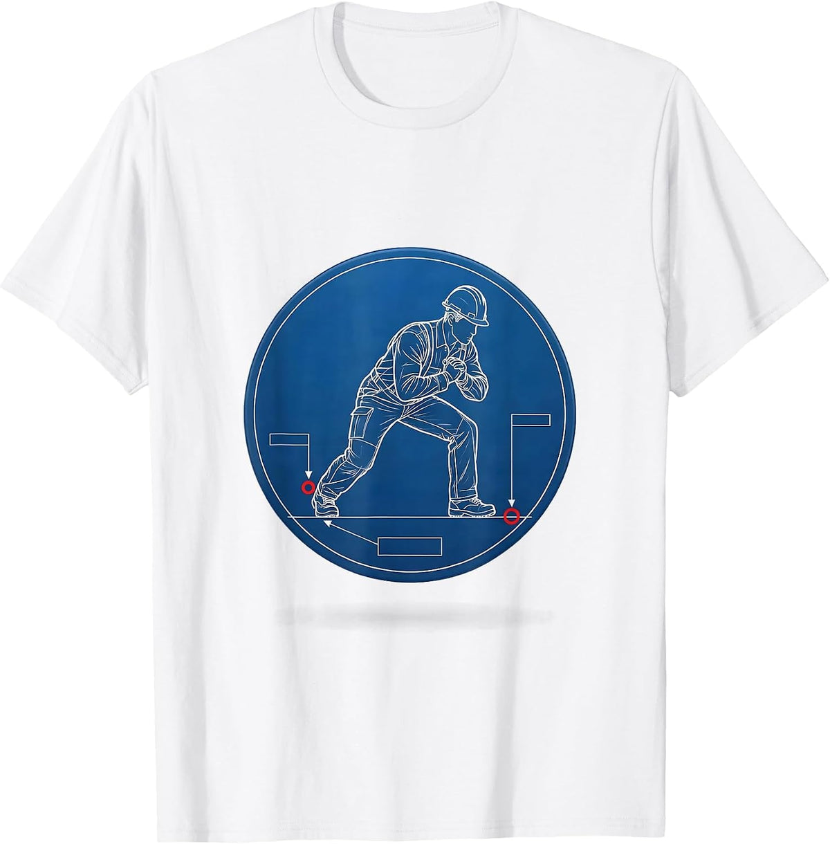 Men's Lineman Technical Blueprint Football Fan Deadpan Humor T-Shirt - White