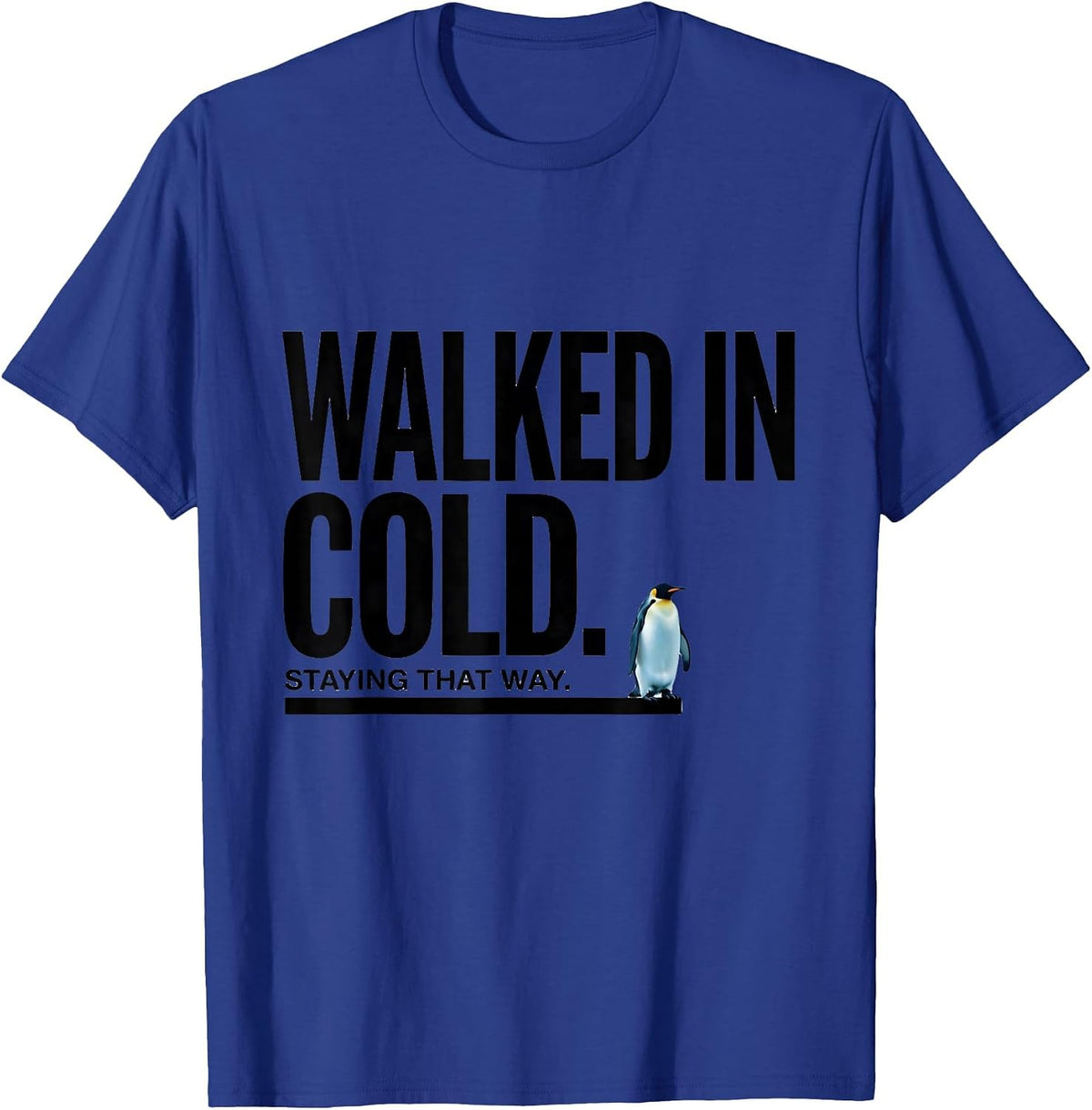 Men's Walked In Cold Staying That Way Funny Penguin Lover Humor T-Shirt - Royal Blue