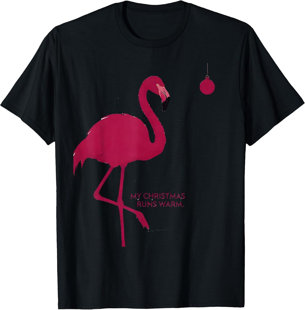 Men's My Christmas Runs Warm Funny Pink Flamingo Christmas in July T-Shirt - Black
