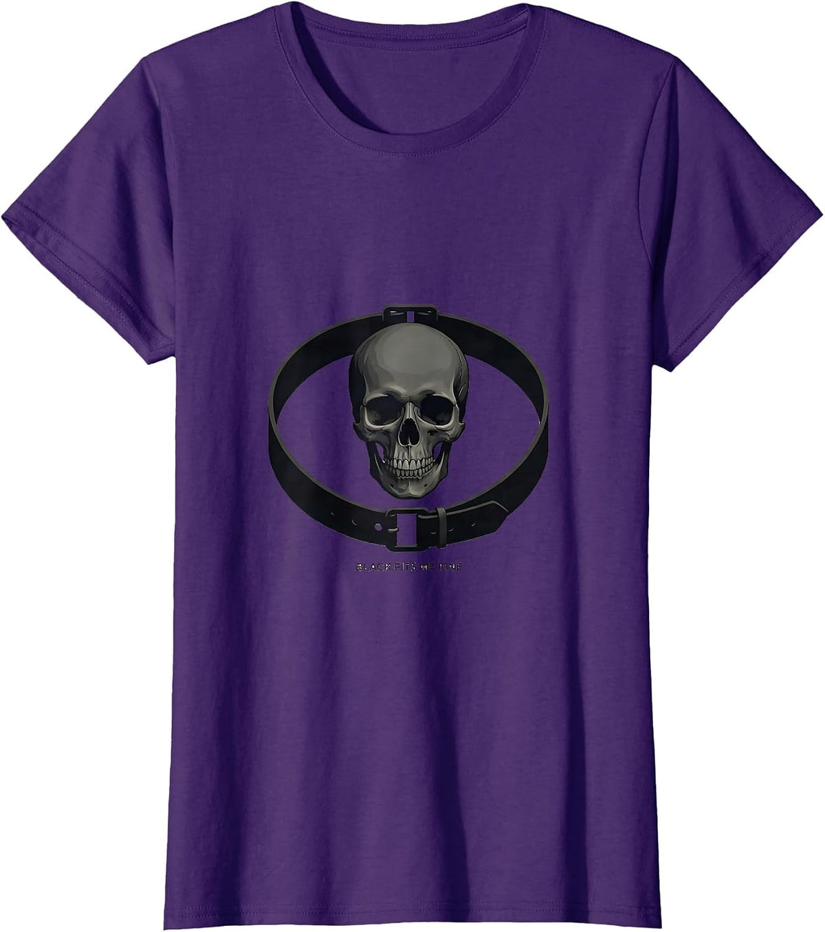 Women's Black Fits Me Fine Minimalist Goth Skull Alt Y2K Grunge T-Shirt - Purple