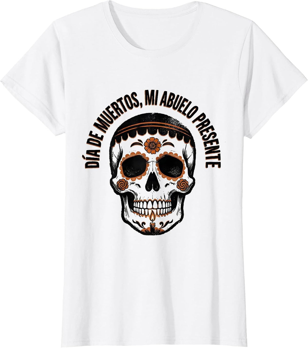 Día de Muertos Mi Abuelo Presente Rubber Stamp Folk Art T-Shirt - White