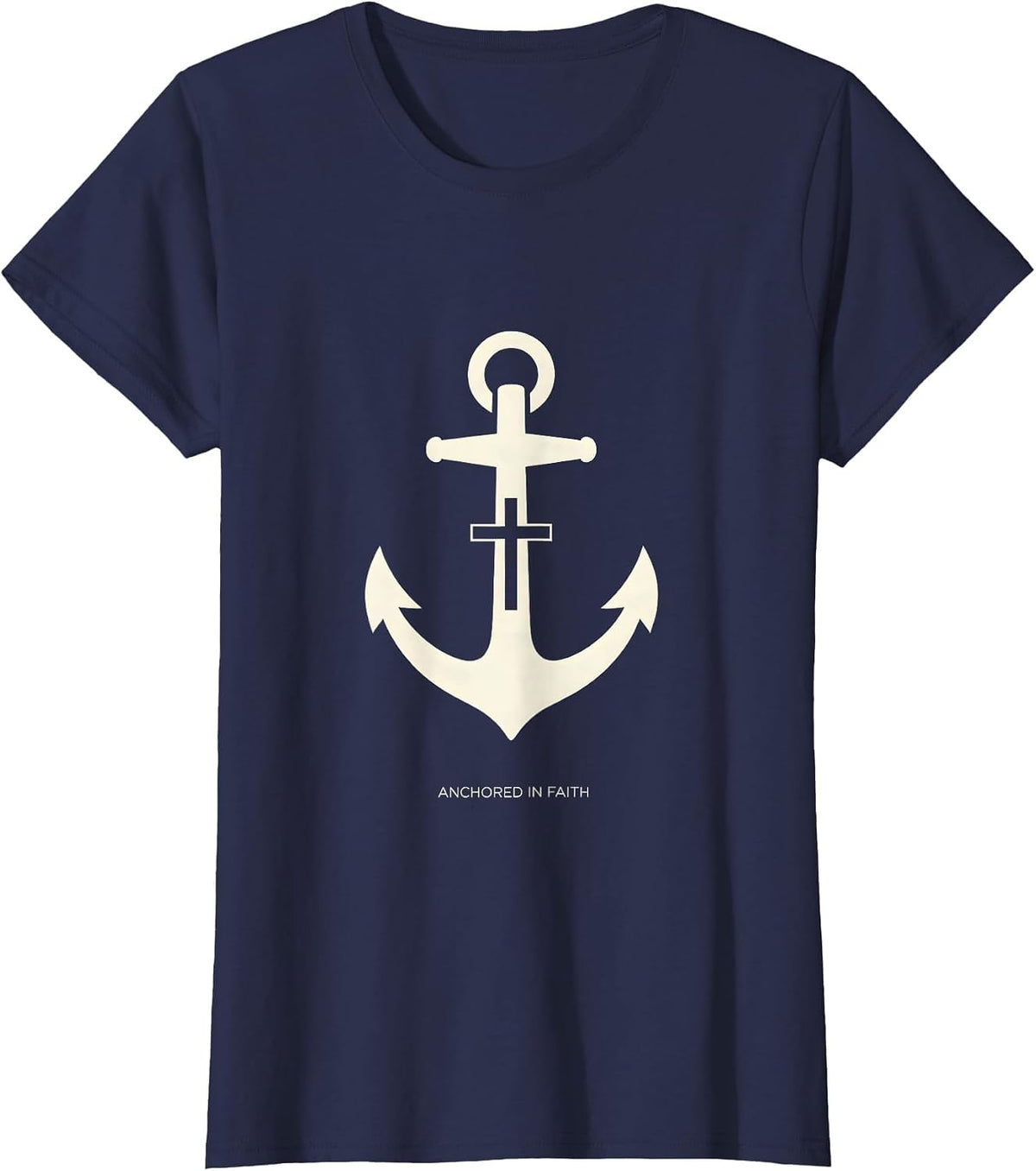 Women's Anchored in Faith Faith Over Fear Design T-Shirt - Navy Blue