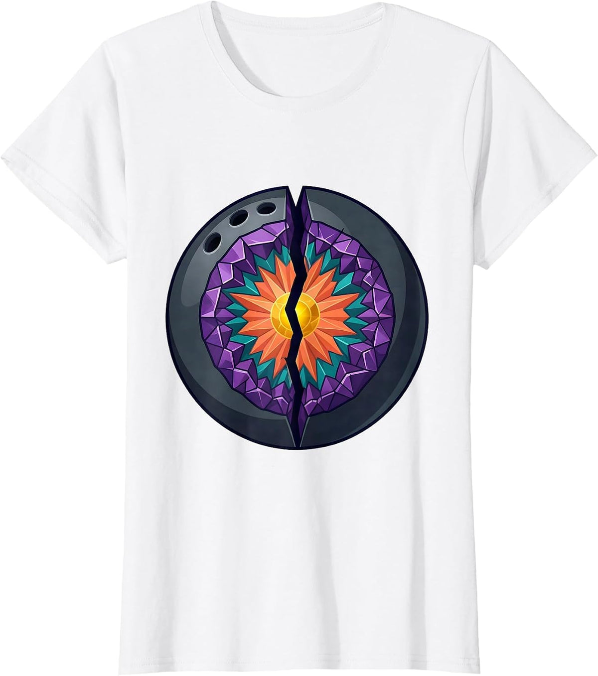 Bowling Ball Geode Crystal Split Illustration T-Shirt - White