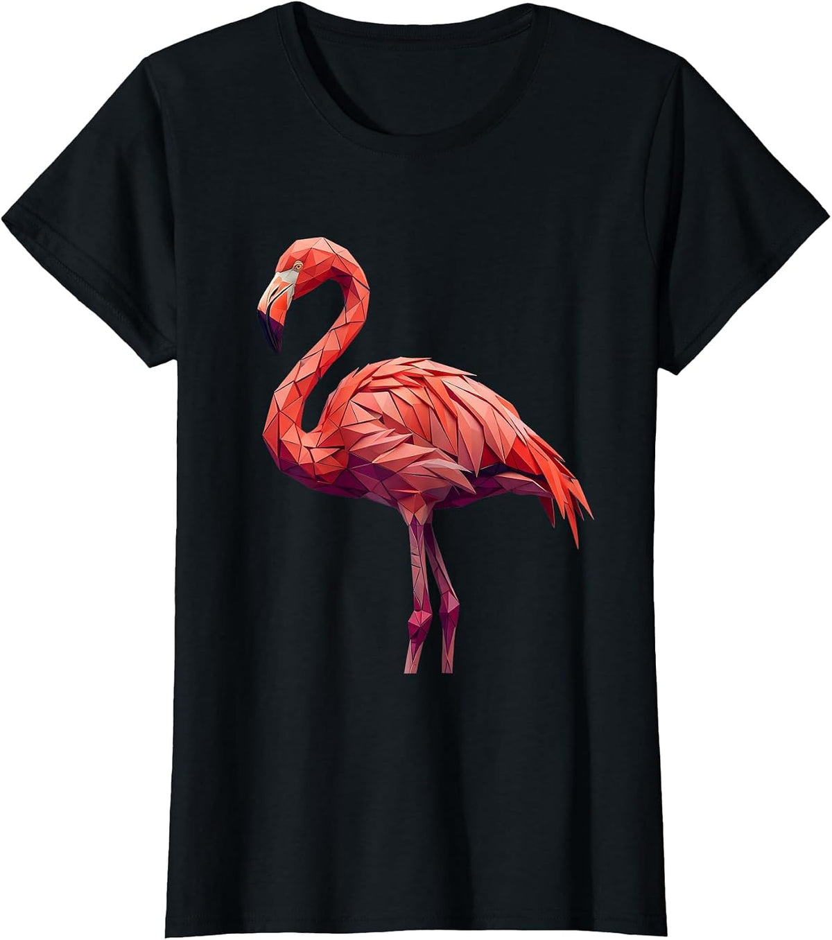 Geometric Low-Poly Flamingo Triangle Mosaic T-Shirt - Black