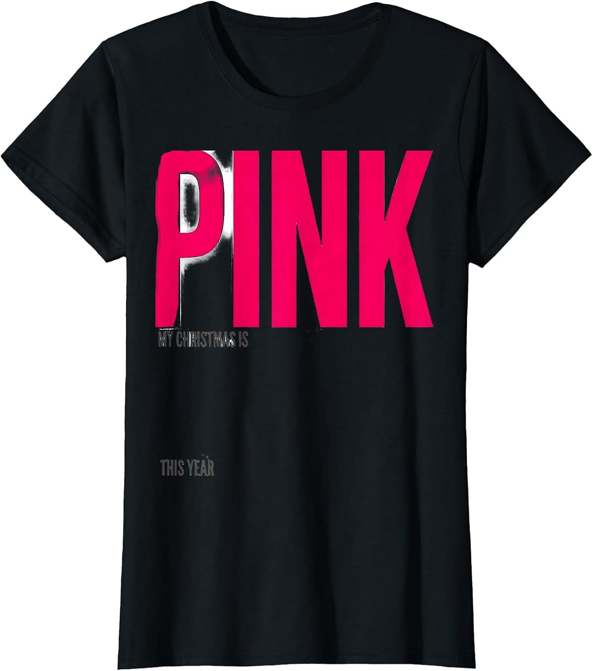 My Christmas Is Pink This Year Funny Pink Flamingo Novelty T-Shirt - Black