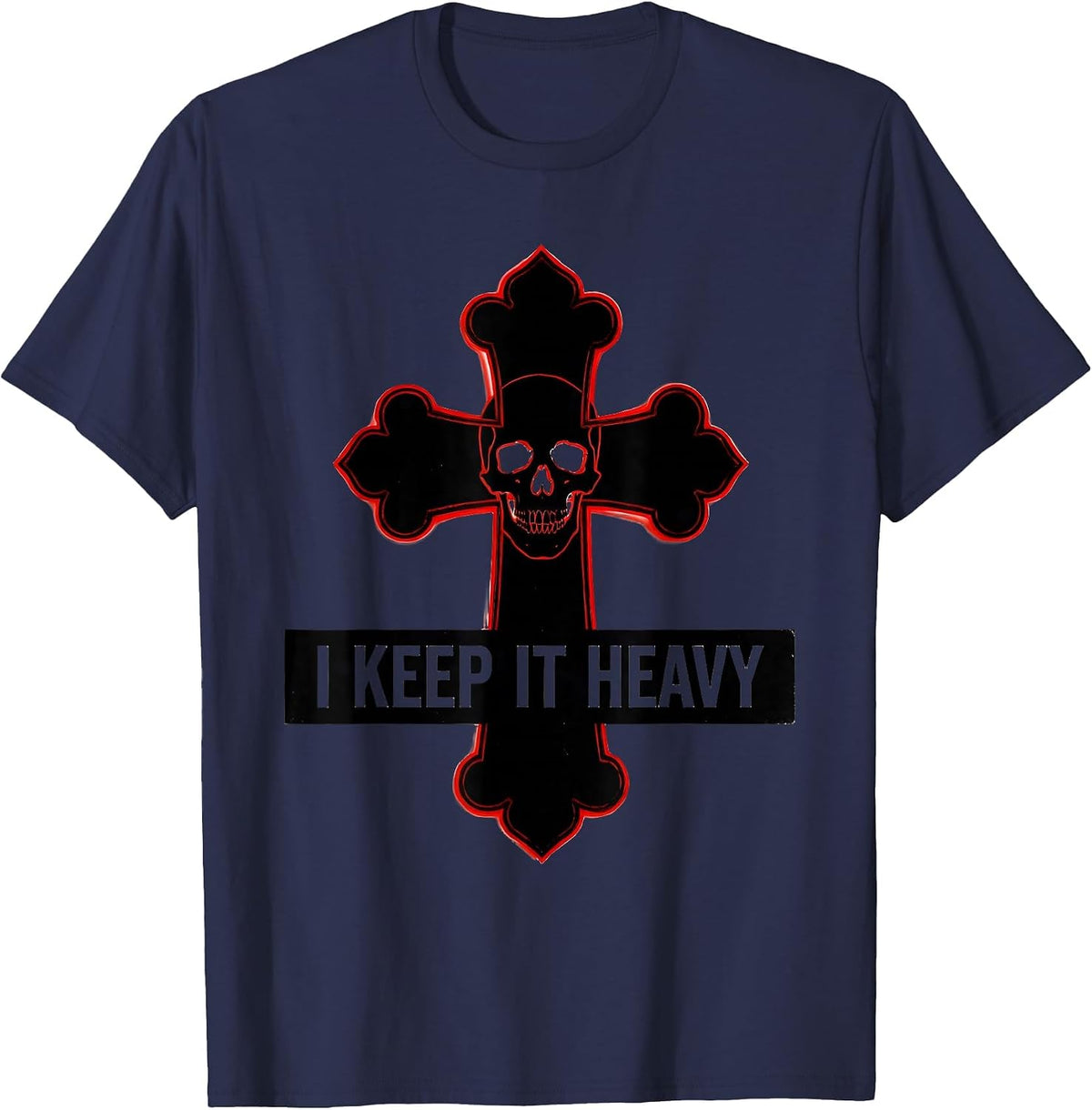 I Keep It Heavy Gothic Skull Alt Y2K Emo Aesthetic T-Shirt - Navy Blue