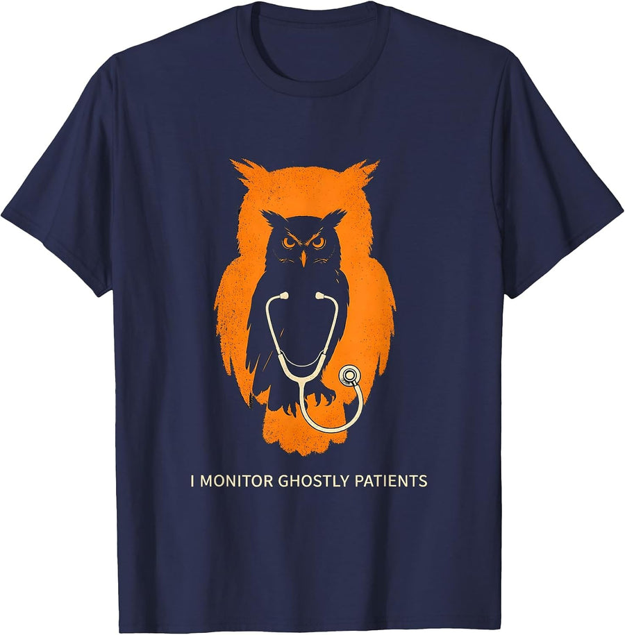 I Monitor Ghostly Patients Funny Vet Tech Halloween T-Shirt - Navy Blue