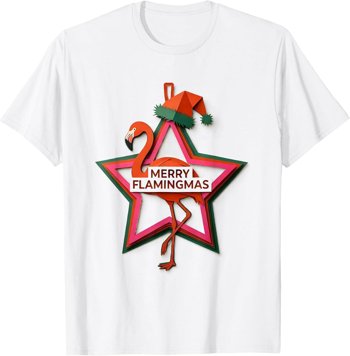 Men's Merry Flamingmas Pink Flamingo Christmas Star Ornament T-Shirt - White
