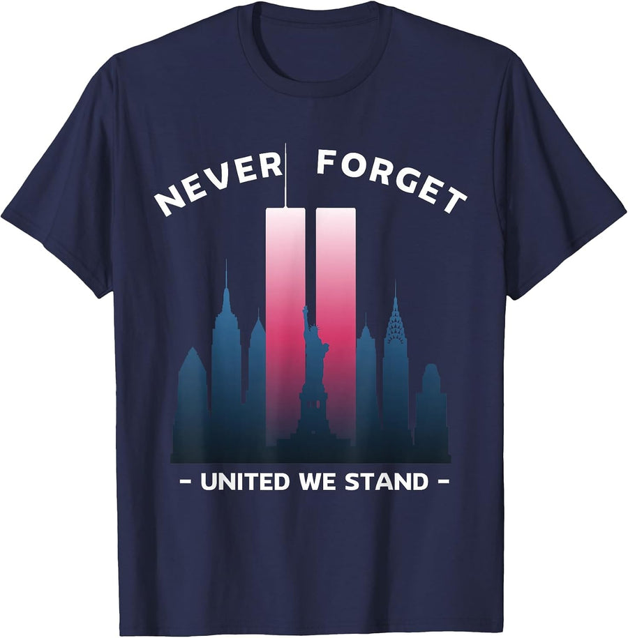 Never Forget September 11 2001 Memorial Day American Flag T-Shirt - Navy Blue