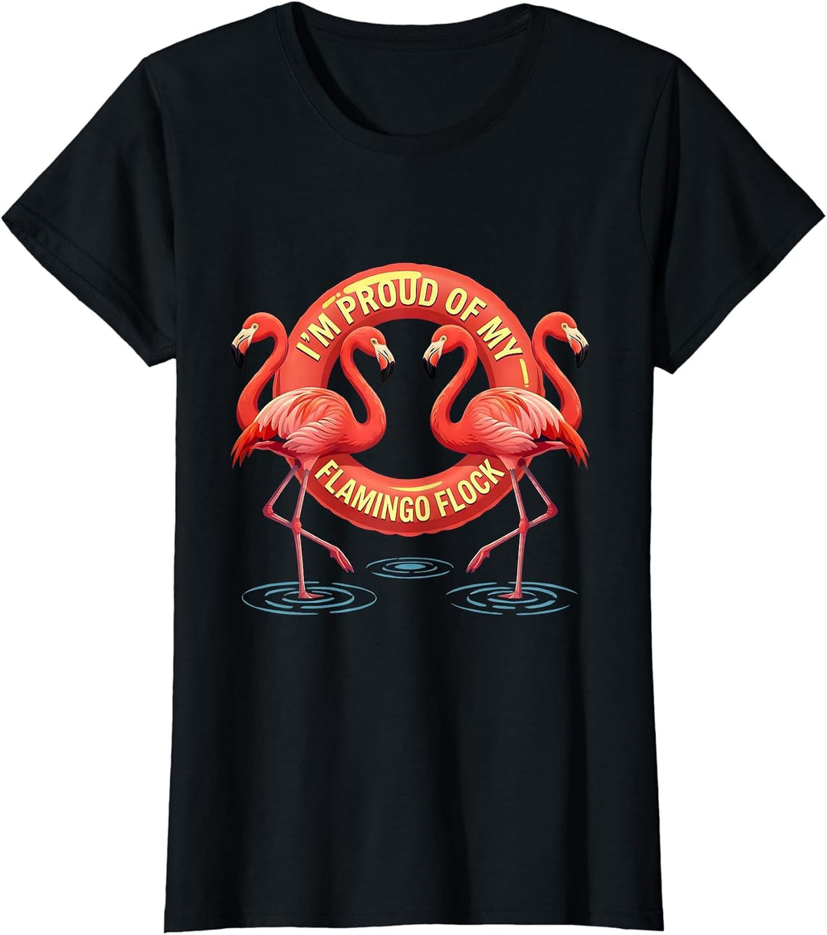 Women's I'm Proud Of My Flamingo Flock Funny Flamingo Tropical Humor T-Shirt - Black