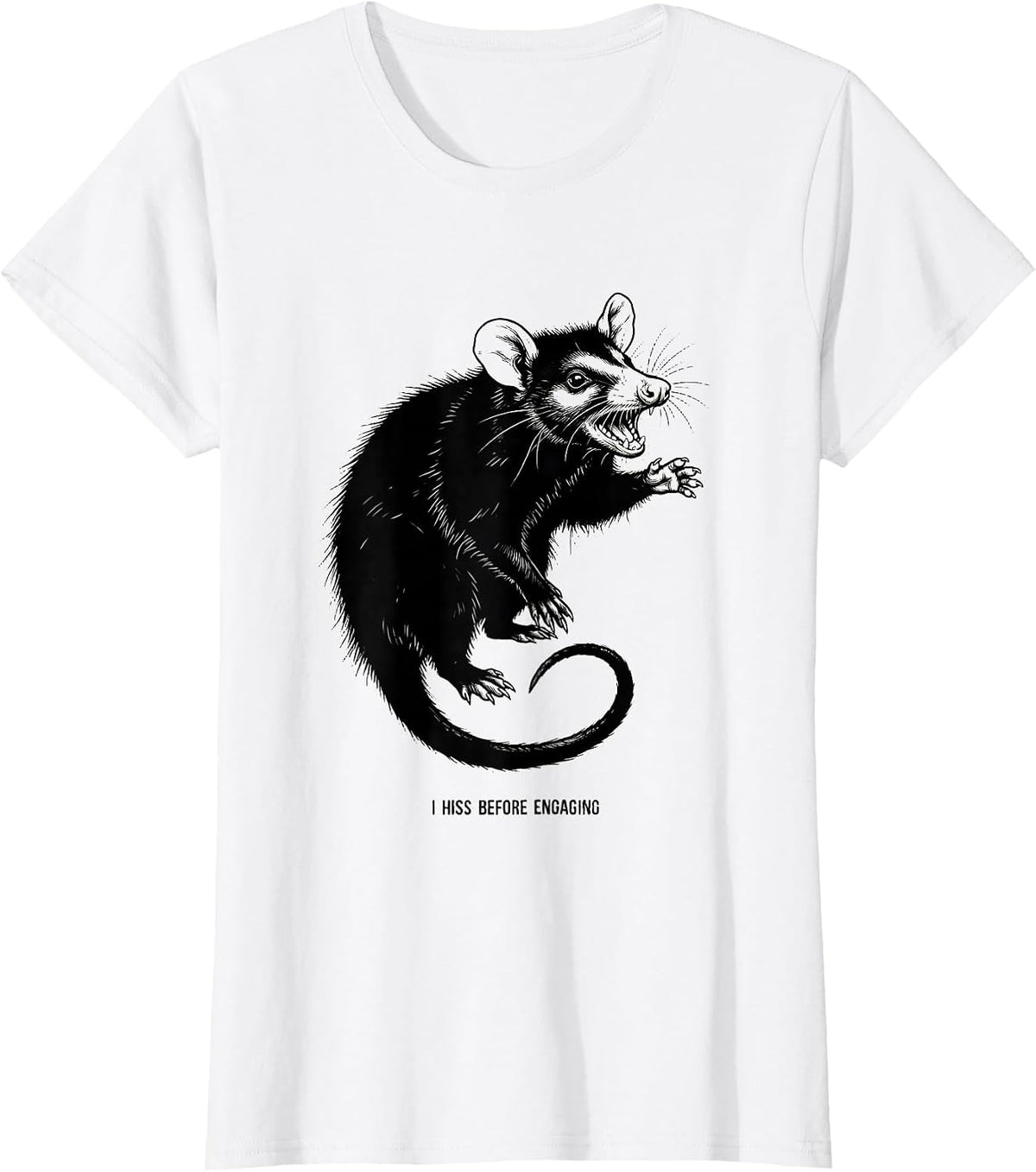 I Hiss Before Engaging Funny Opossum Animal Meme Humor T-Shirt - White