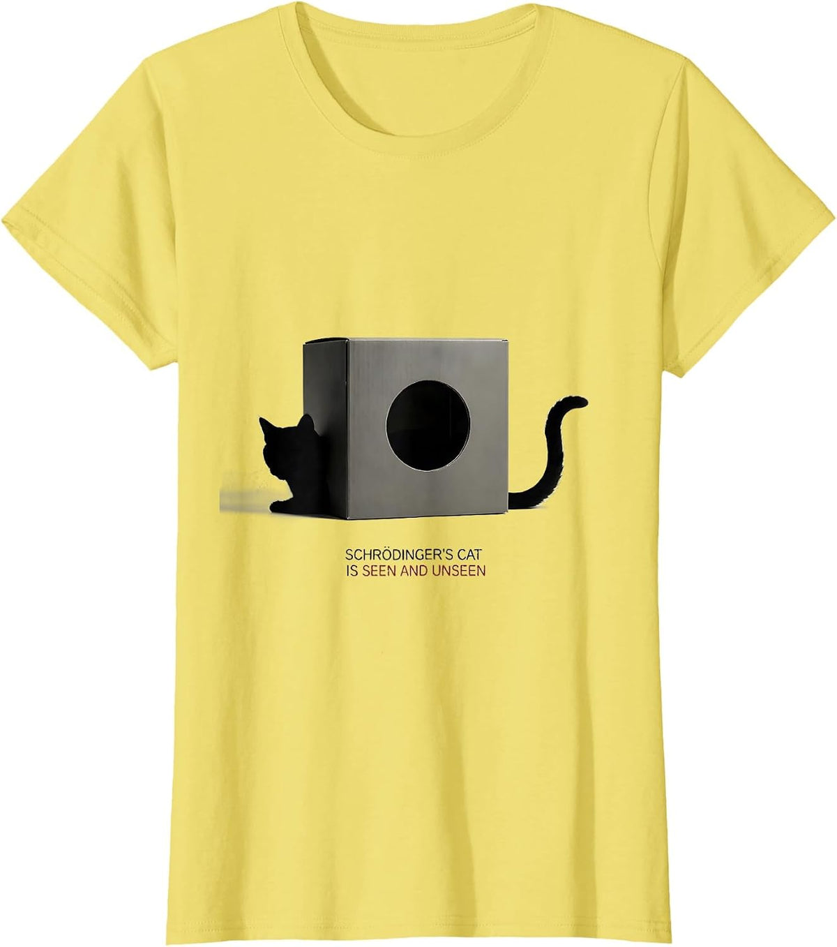 Women's Schrödinger's Cat Is Seen And Unseen Funny Physics Humor T-Shirt - Lemon Yellow