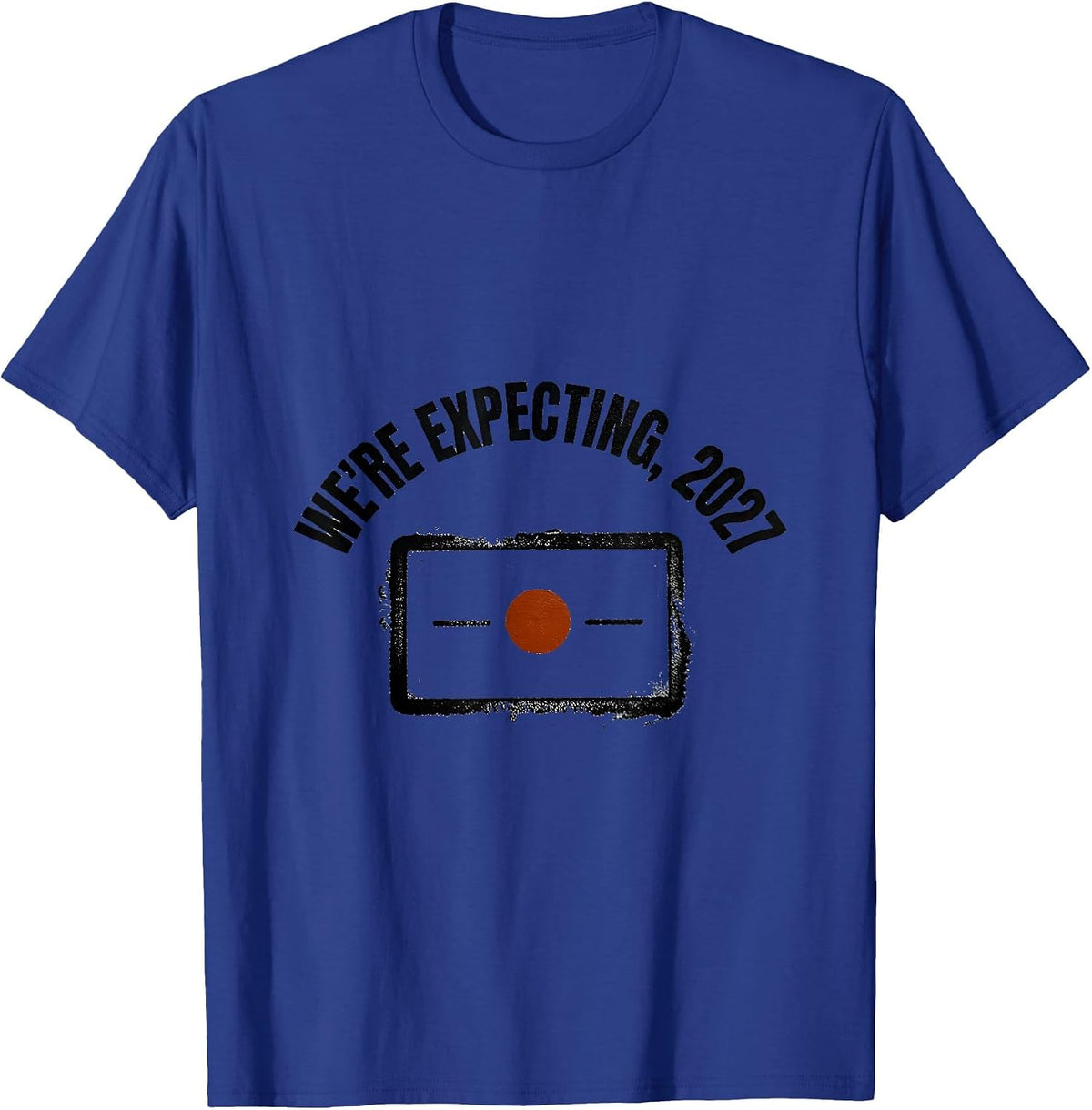 Men's We're Expecting, 2027 Rubber Stamp Pregnancy Announcement T-Shirt - Royal Blue