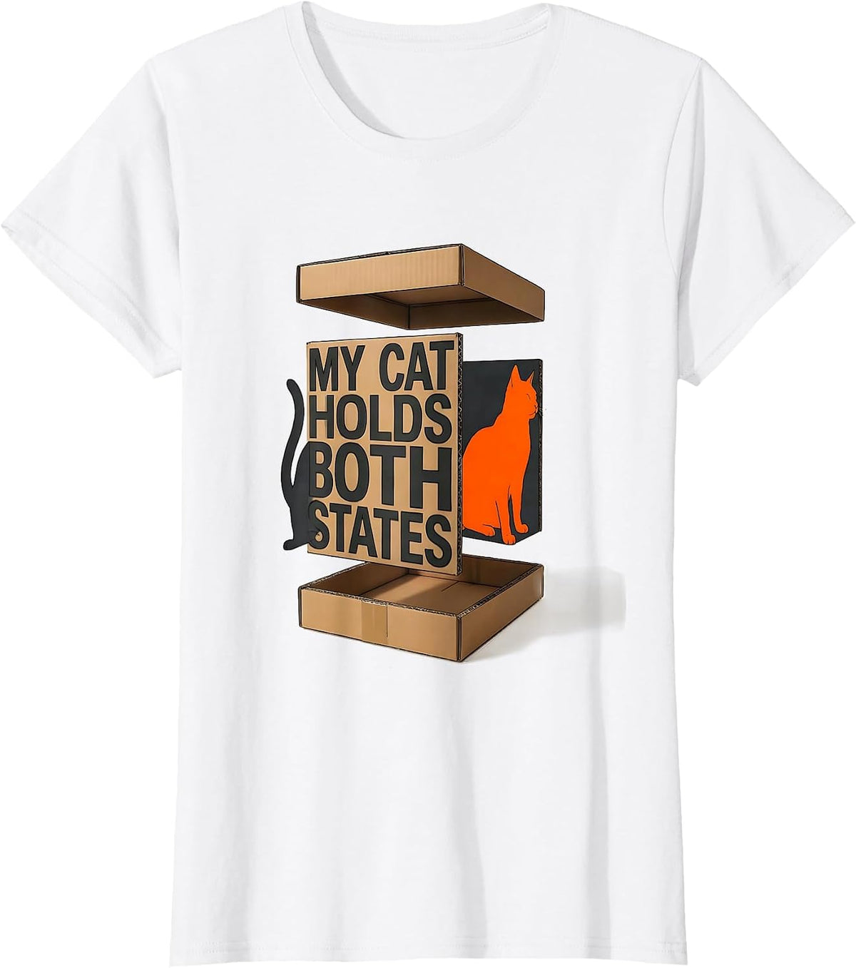 My Cat Holds Both States Funny Quantum Physics Cat Lover T-Shirt - White