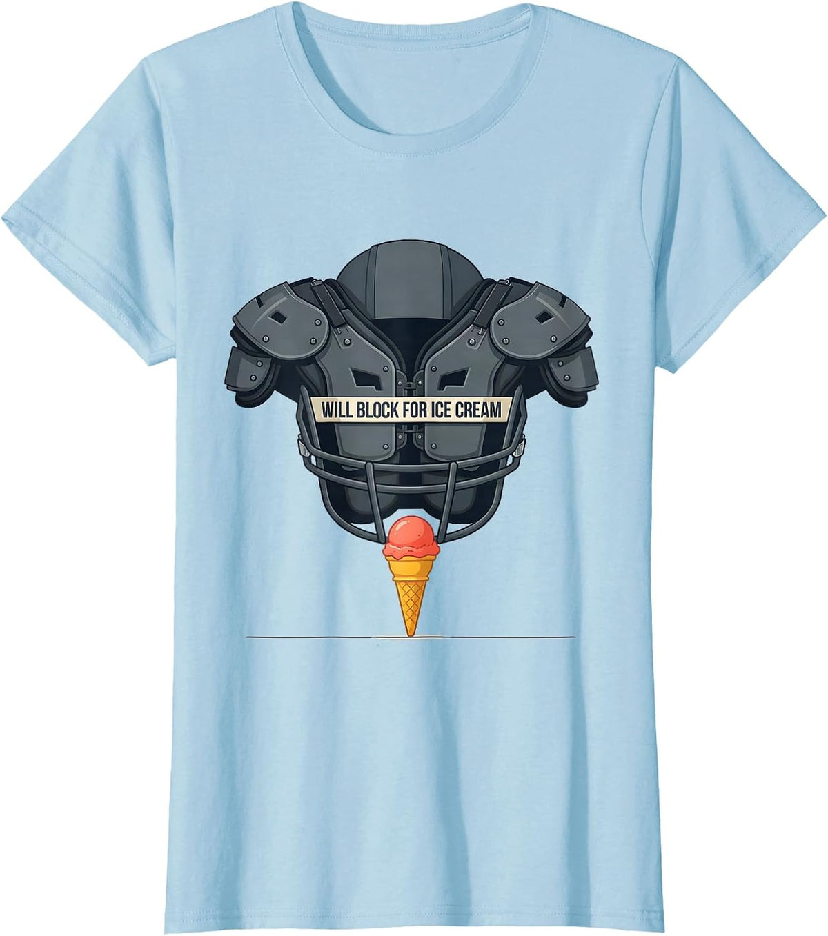 Women's Will Block For Ice Cream Funny Football Lineman Humor T-Shirt - Baby Blue