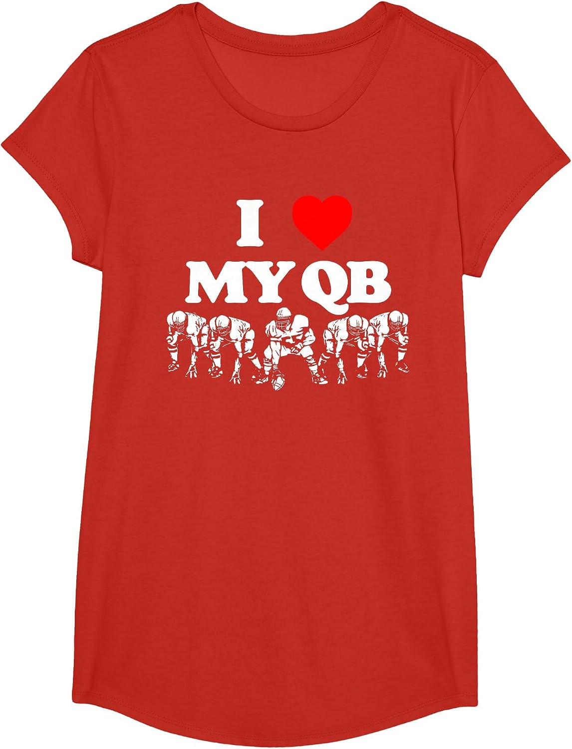 I Love My Quarterback QB Funny Offensive Line Football OL T-Shirt - Girls Red