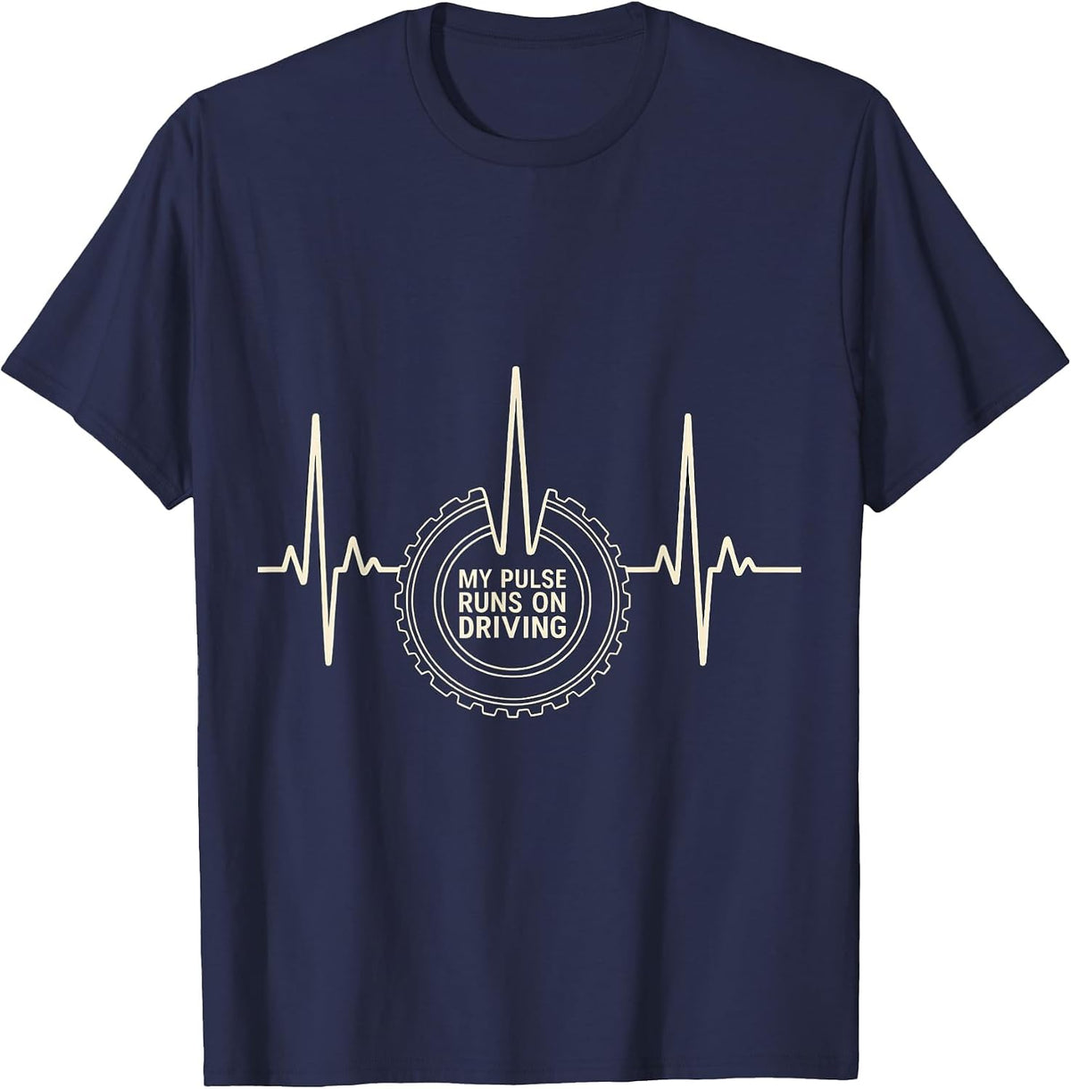 Men's My Pulse Runs On Driving Funny Car Guy Auto Mechanic Humor T-Shirt - Navy Blue