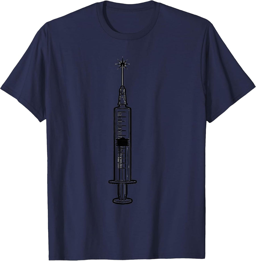 Syringe Countdown Line Art Nurse Crew New Year T-Shirt - Navy Blue