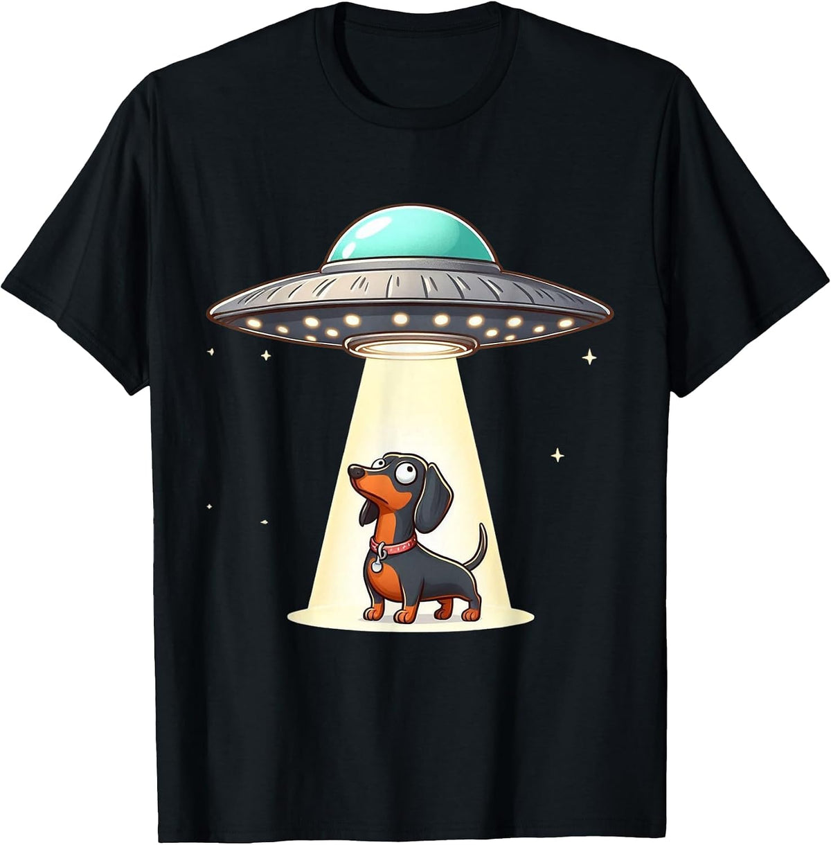 Dachshund Alien UFO Men Women Kids Boys Girls Teens T-Shirt - Black