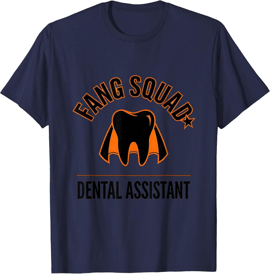 Fang Squad Dental Assistant Halloween Dental Team Costume T-Shirt - Navy Blue