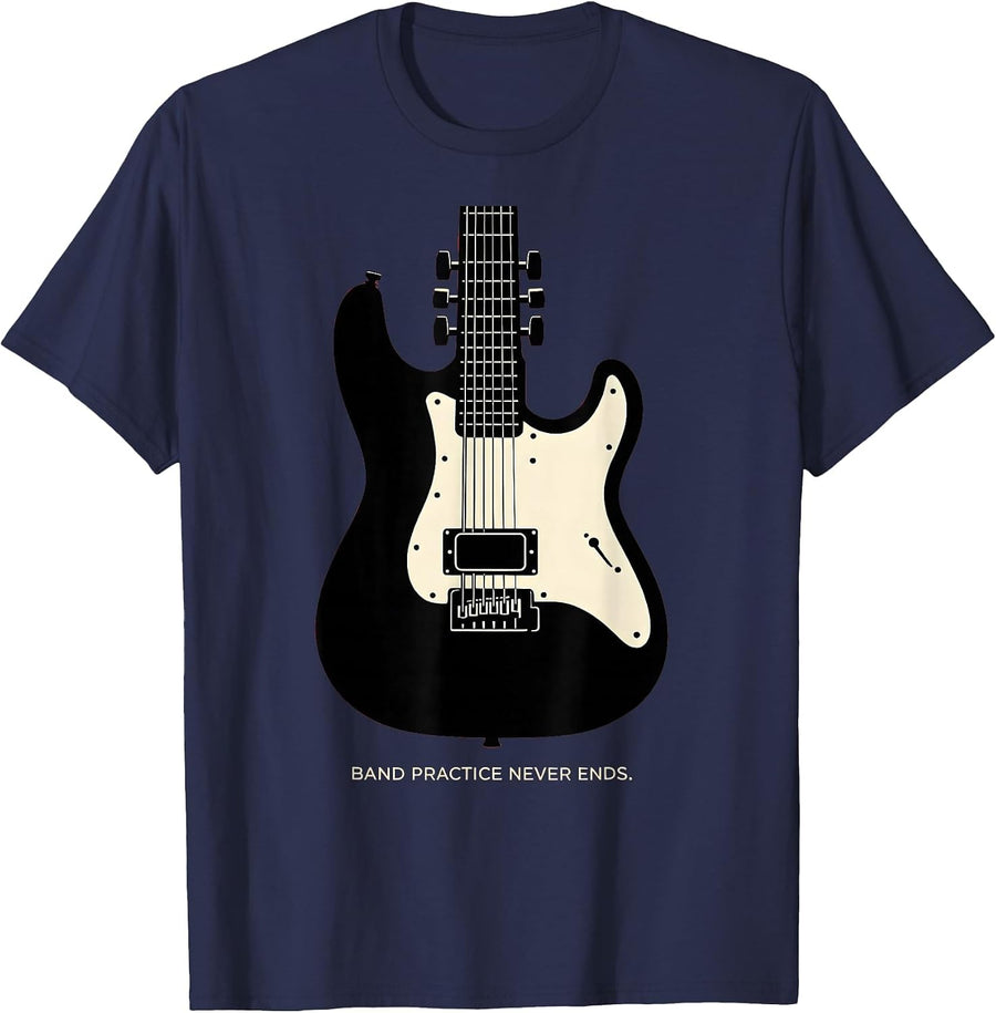 Band Practice Never Ends Musician Design T-Shirt - Navy Blue