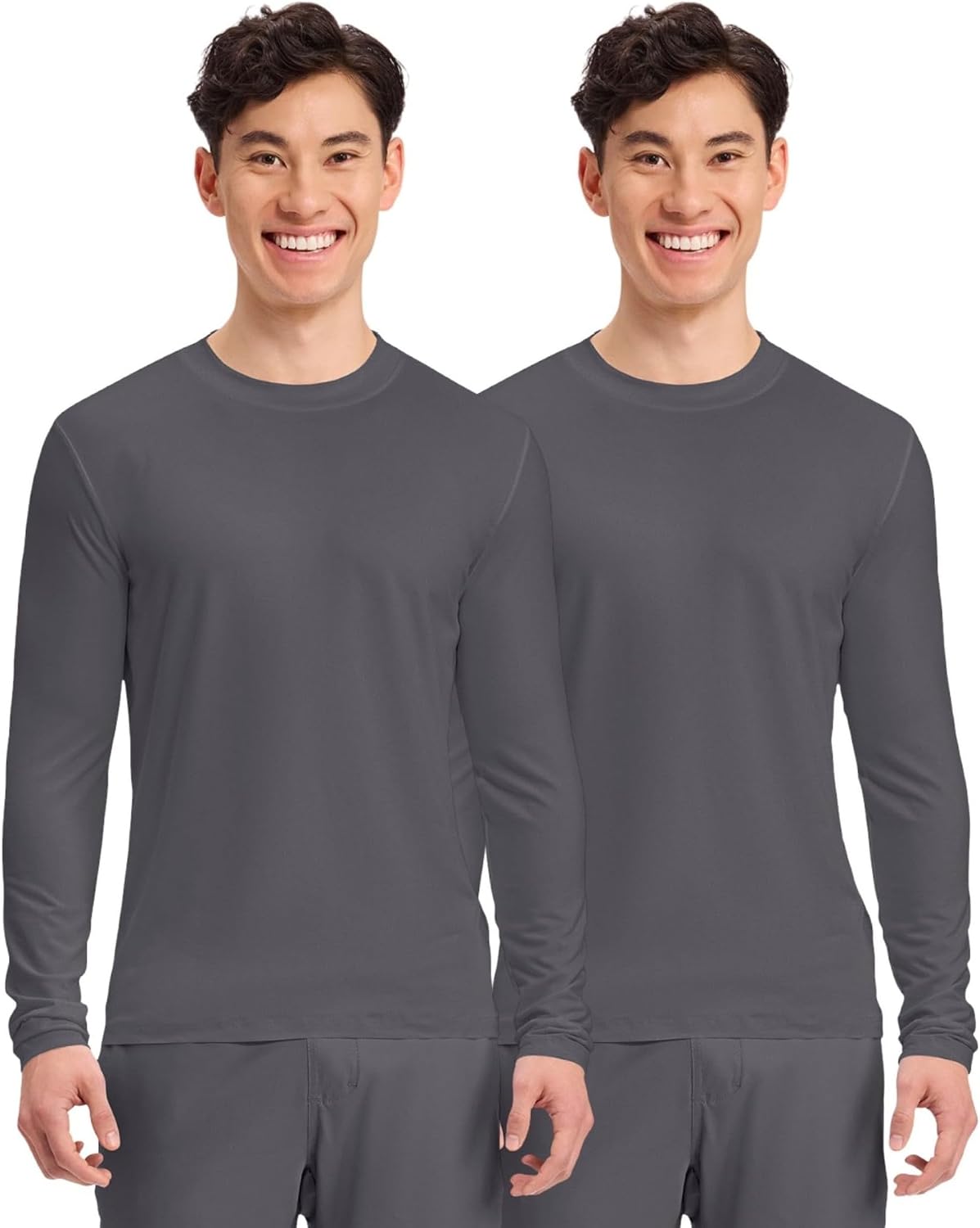 Cherokee Basics Long Sleeve Underscrub for Men Crew Neck Compression Shirt - Pewter - 2 Pack 2
