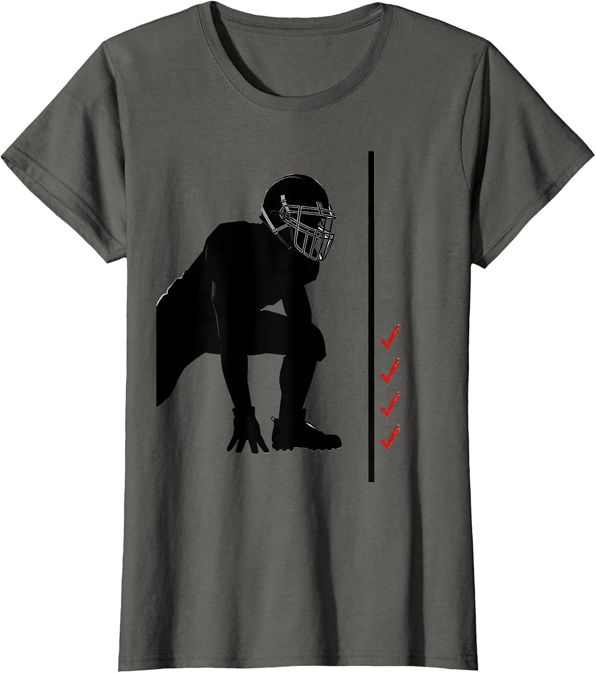 Women's Lineman Silhouette Minimal Football Player Humor T-Shirt - Asphalt Grey