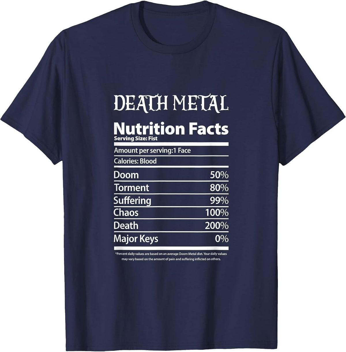 Death Metal Nutrition Facts Rock Music Band T-Shirt - Navy Blue