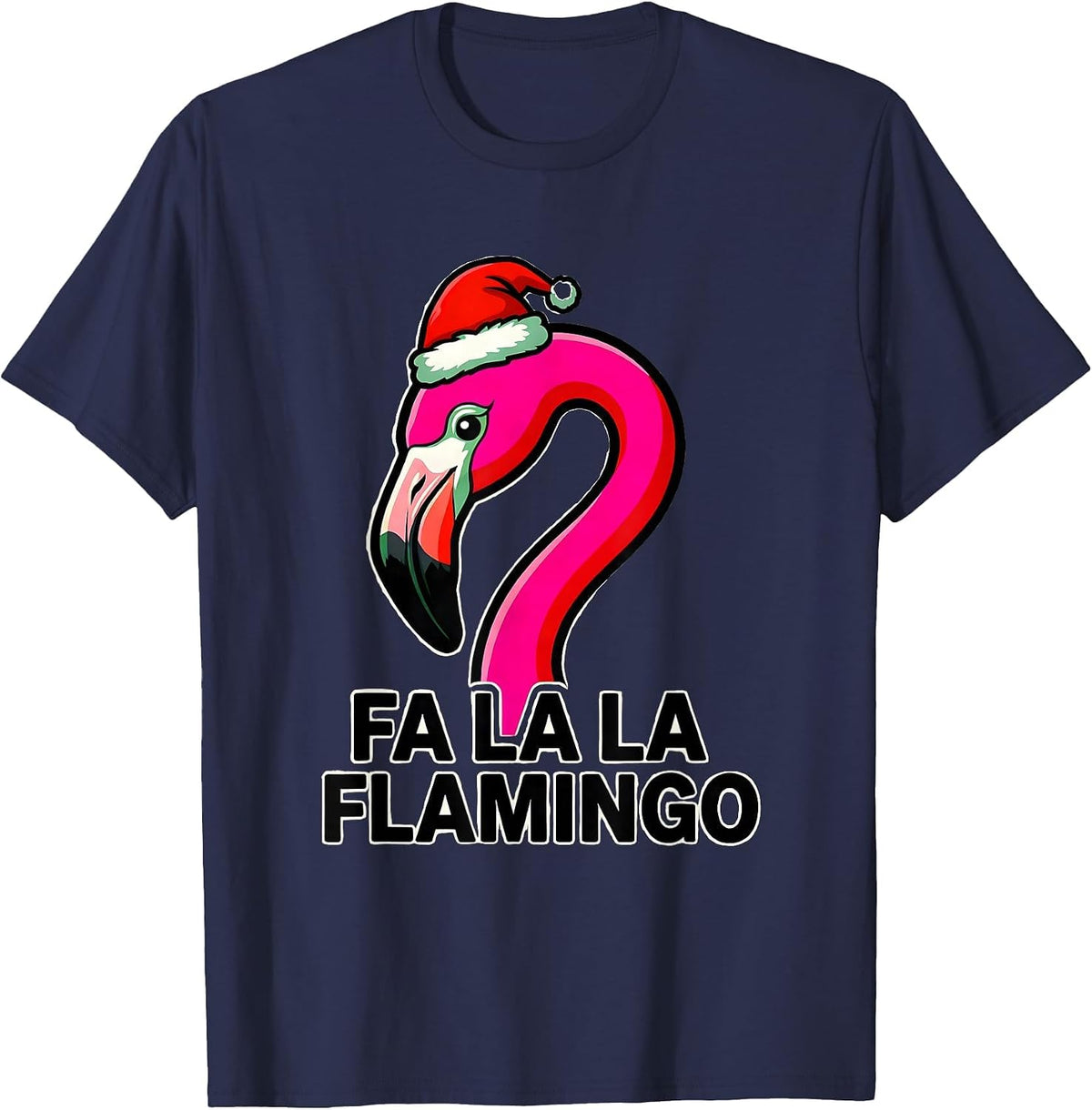 Fa La La Flamingo Cartoon Christmas Pun Humor Flamingo Lover T-Shirt - Navy Blue