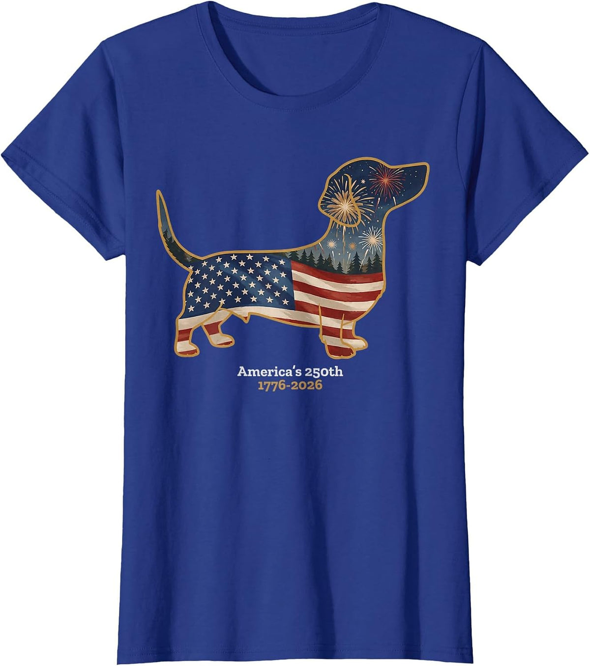 Dachshund America's 250th Patriotic Dog Fireworks T-Shirt - Royal Blue