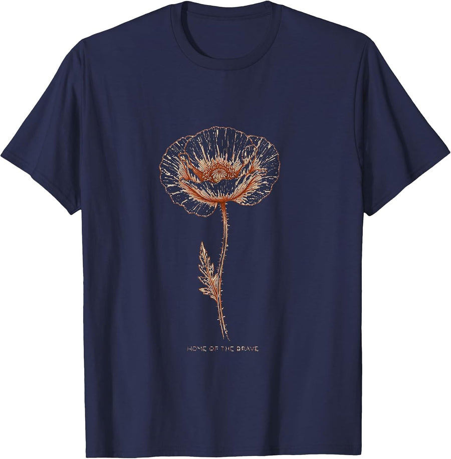 Home of the Brave Veteran Pride Design T-Shirt - Navy Blue