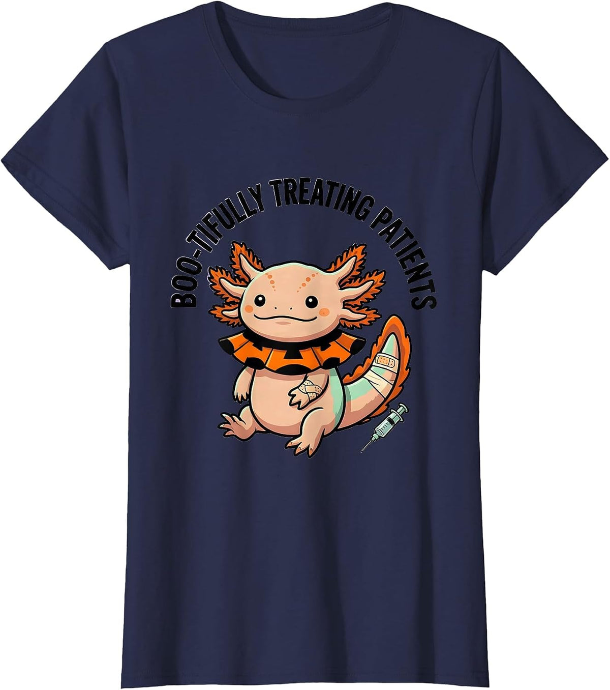 Women's Boo-tifully Treating Patients Cute Kawaii Vet Tech Halloween T-Shirt - Navy Blue