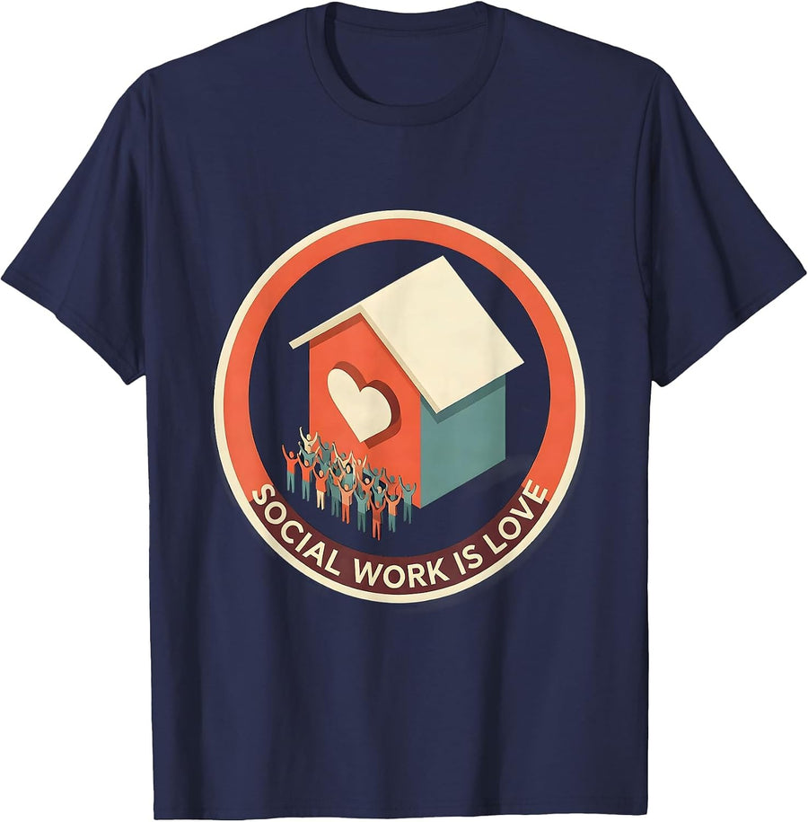 Social Work Is Love Inspirational Design T-Shirt - Navy Blue