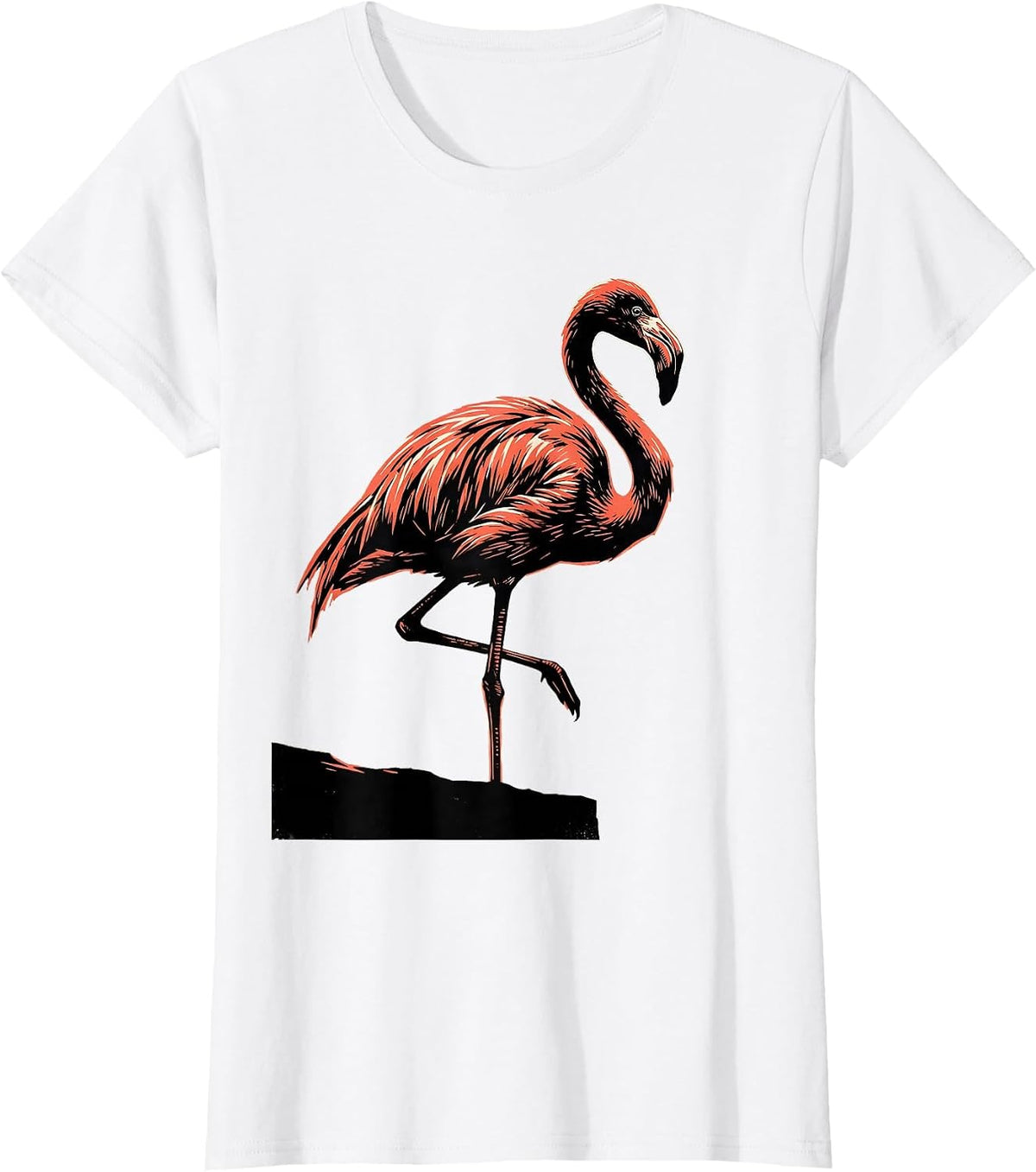 Broad Flamingo Silhouette Linocut Bird Lover Humor T-Shirt - White