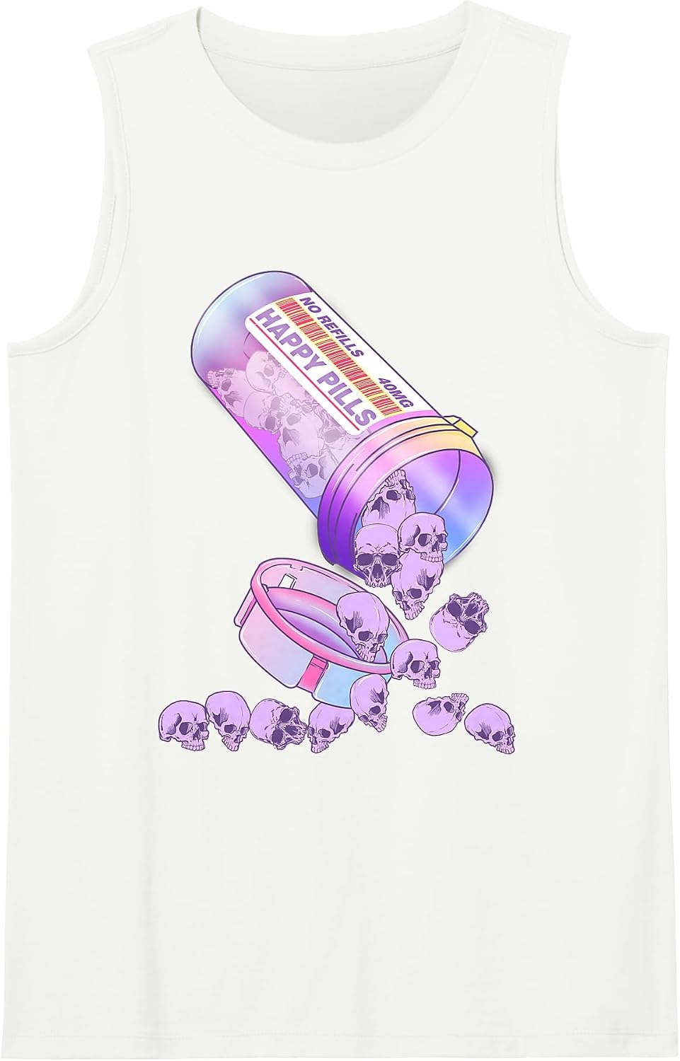 Happy Pills Pastel Goth Kawai Skull Tank Top - White